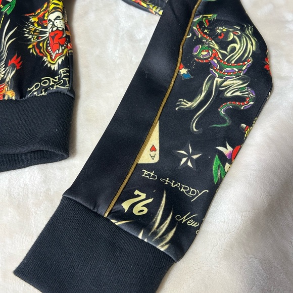 New ED HARDY SHRUNKEN CROPPED FLASHBOARD BLACK TRACK JACKET -WOMENS SMALL - Picture 6 of 14